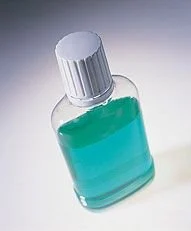Bottle of antiseptic mouthwash used as part of a complete oral hygiene routine